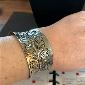 Silver Leaf Pattern Cuff Bracelet